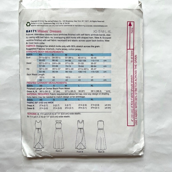 Kwik Sew Pattern Pullover Dress Shaped Hem Sleeveless XS - XL Uncut K4171 - Picture 3 of 4